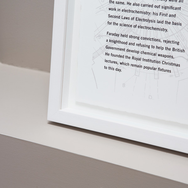 Material details showing deckled edge to paper and artwork floating withing a box frame