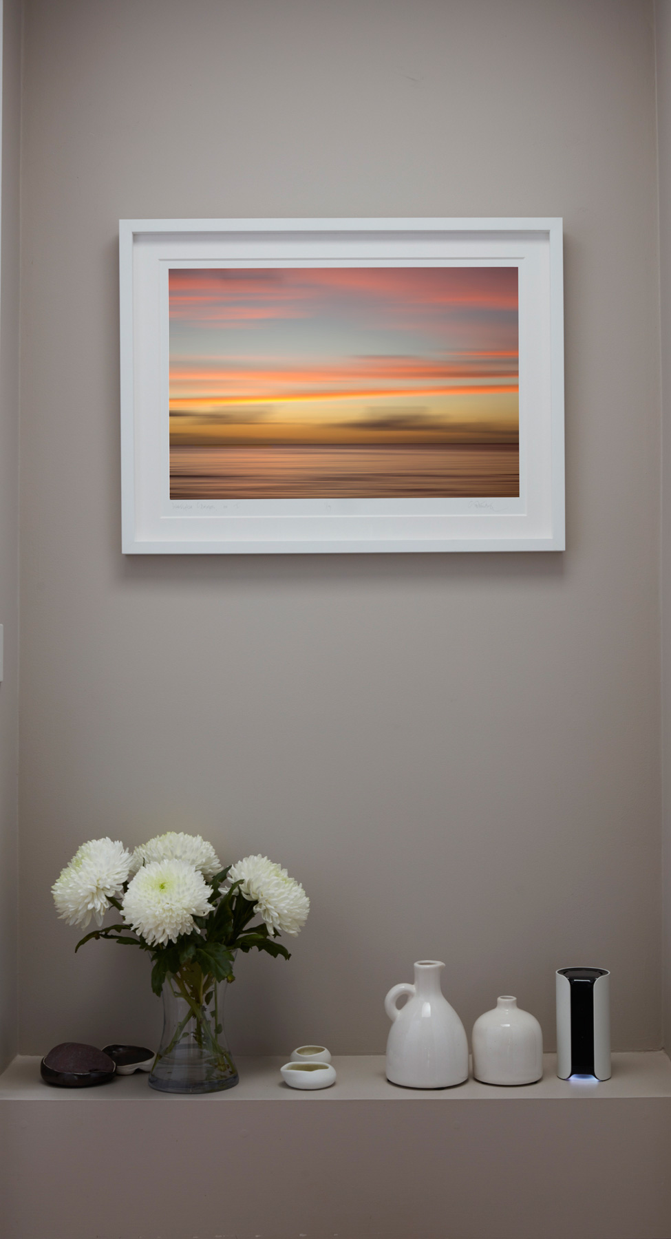 Interrupted Seascapes framed with a window mount in a box frame
