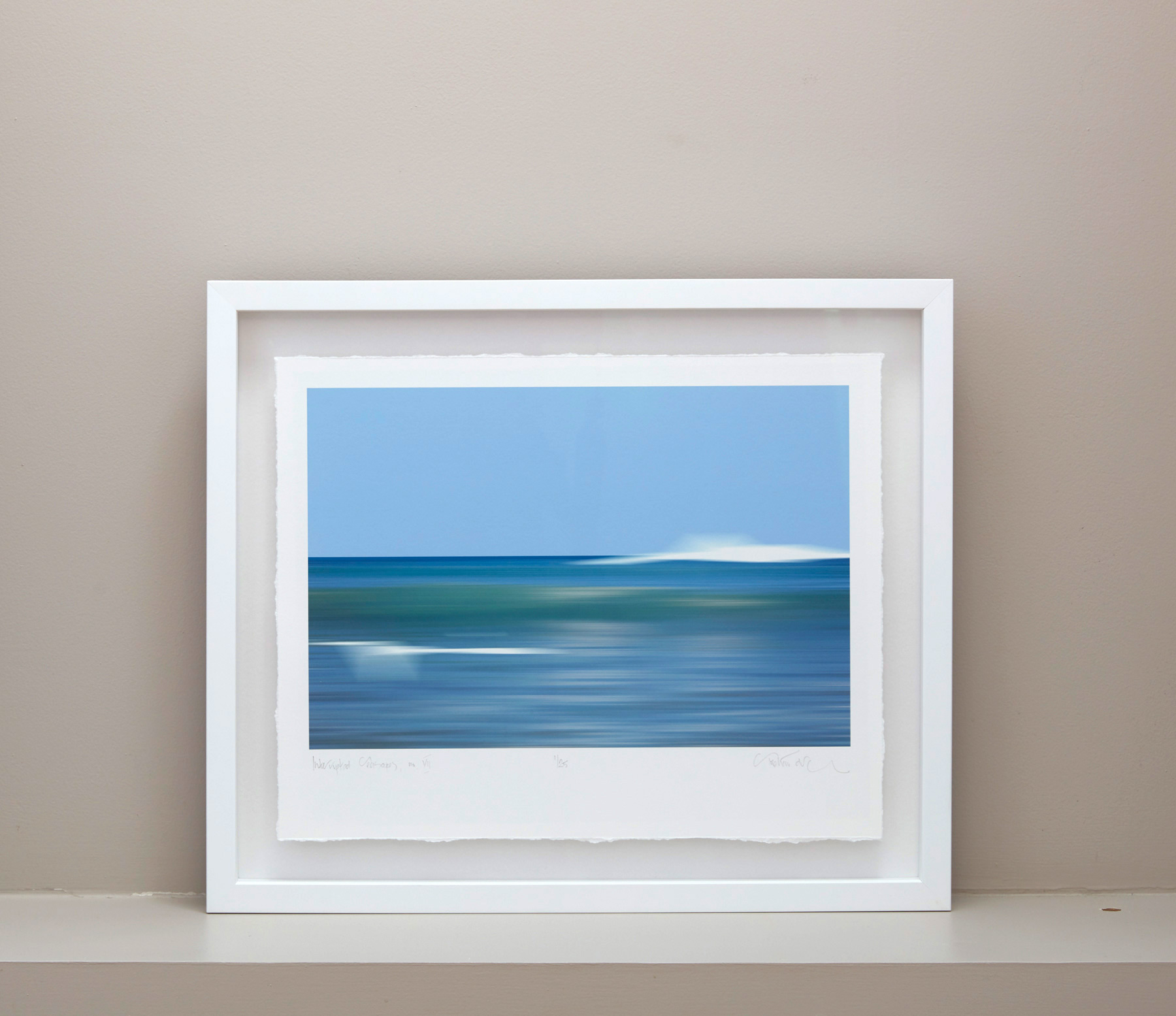 Interrupted Seascape, floating deckled edge print within a white box frame